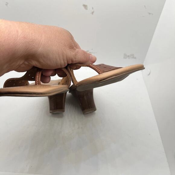 Fioni Brown Leather Laser Cut Heeled Sandal Size 10 - Picture 6 of 12